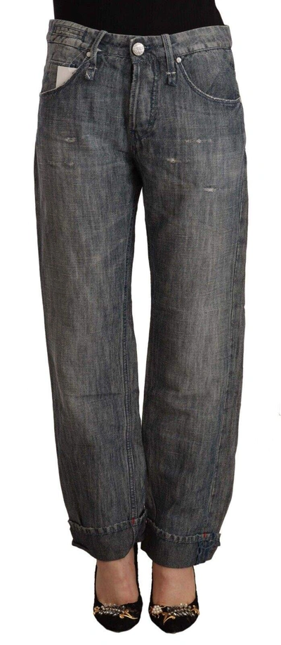 Acht Gray Washed Ramie Straight Denim Folded Hem Jeans In Gray