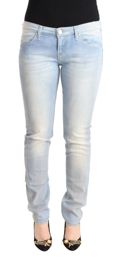 Acht Light Blue Washed Cotton Low Waist Skinny Denim Jeans In Light Blue