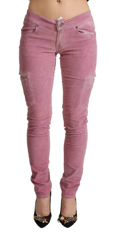 Shop Acht Pink Cotton Low Waist Skinny Denim Cargo Jeans