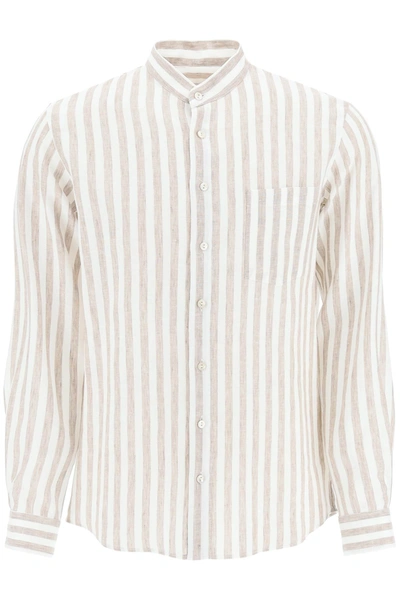 Shop Agnona Striped Linen Shirt In Mixed Colours