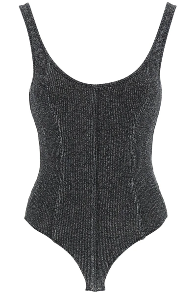 Shop Agolde Elna Rib Knit Tank Bodysuit In Grey