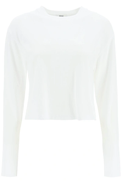 Shop Agolde 'mason' Long Sleeve Cropped T-shirt In White