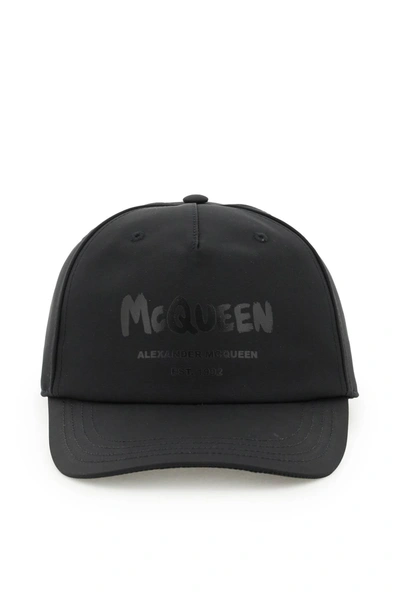 Shop Alexander Mcqueen 'mcqueen Graffiti' Baseball Hat In Black