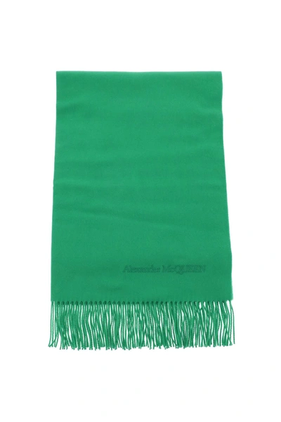 Shop Alexander Mcqueen Cashmere Scarf With Embroidery In Green