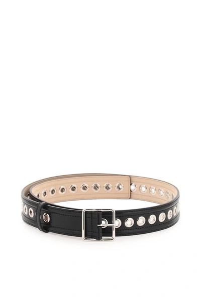 Shop Alexander Mcqueen Leather Belt With Eyelets In Black
