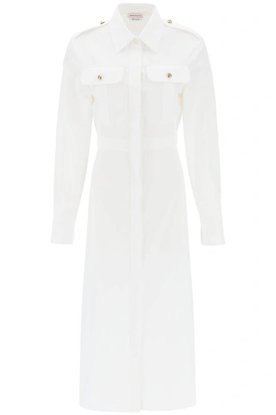 Shop Alexander Mcqueen Shirt Dress In Poplin In White