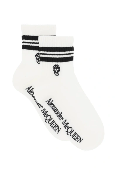 Shop Alexander Mcqueen Stripe Skull Sports Socks In White