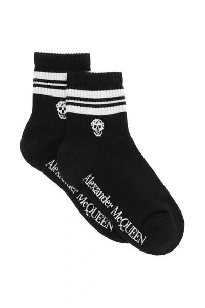 Shop Alexander Mcqueen Stripe Skull Sports Socks In Black