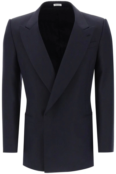 Shop Alexander Mcqueen Wool And Mohair Double-breasted Blazer In Black