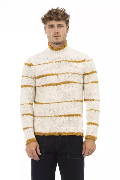 Shop Alpha Studio Beige Alpaca Leather Sweater