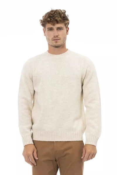 Shop Alpha Studio Beige Alpaca Leather Sweater
