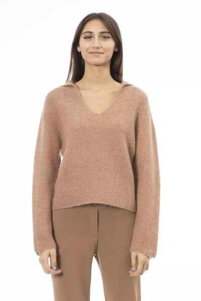 Shop Alpha Studio Beige Polyamide Sweater