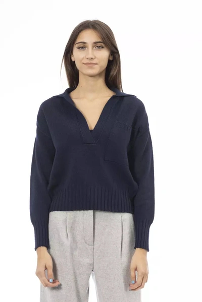 Shop Alpha Studio Blue Wool Sweater