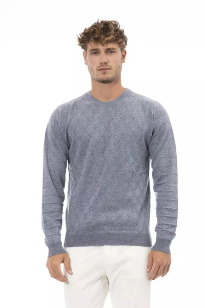 Shop Alpha Studio Light Blue Viscose Sweater