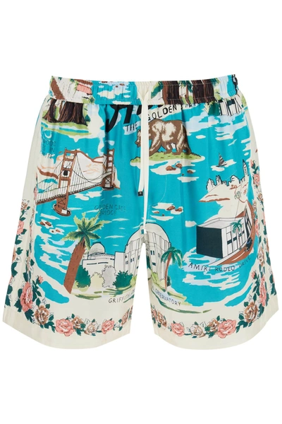 Shop Amiri California Hawaiian Silk Shorts In Mixed Colours