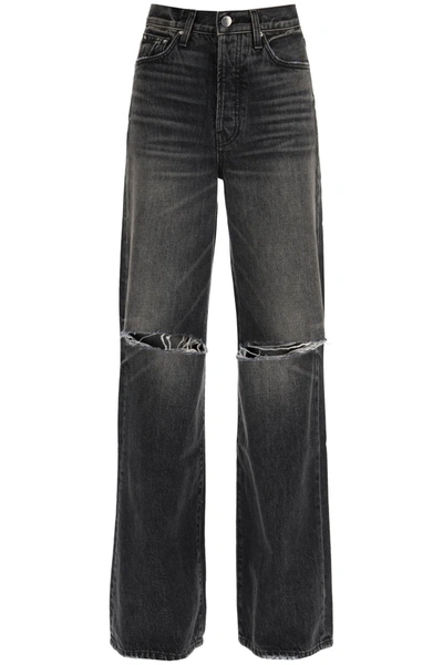 Shop Amiri Ripped Jeans With Wide Leg In Mixed Colours
