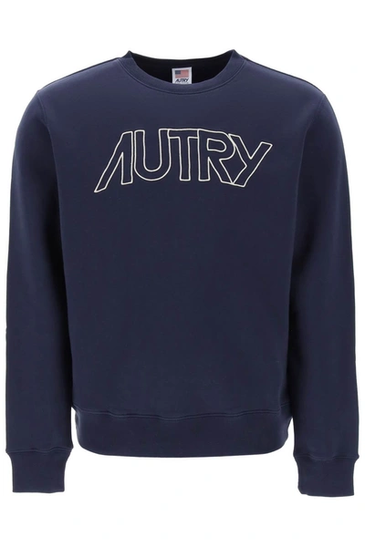Shop Autry Crew-neck Sweatshirt With Logo Embroidery In Blue