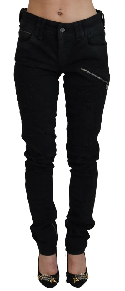 Shop John Galliano Black Cotton Mid Waist Skinny Slim Fit Denim Jeans