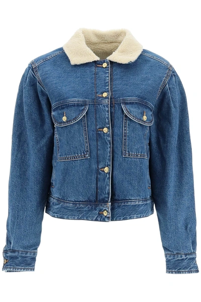 Blazé Milano Blaze Milano 'shire Sapphire' Denim Jacket With Teddy Fleece Lining In Blue