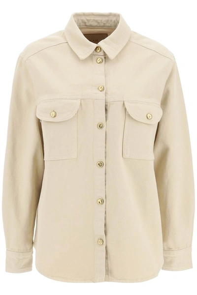 Shop Blazé Milano Nariida Berber Denim Overshirt In Beige