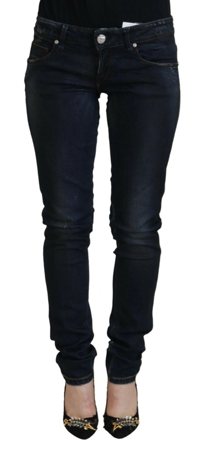 Acht Black Cotton Low Waist Slim Fit Women Casual Denim Jeans In Blue