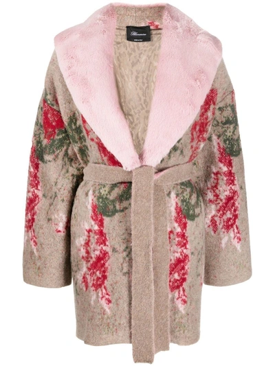 Shop Blumarine Floral-print Belted Coat In Beige