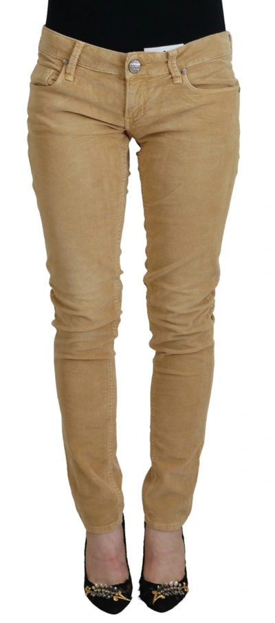 Acht Brown Cotton Corduroy Low Waist Women Casual Jeans In Brown