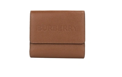 Shop Burberry Luna Tan Grained Leather Small Coin Pouch Snap Wallet In Brown