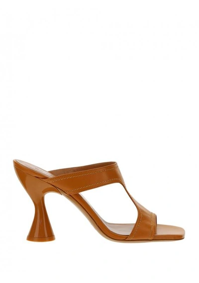 Shop By Far Nadia Leather Heels In Brown