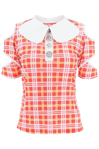 Shop Chopova Lowena Tartan Motif Cut-out Polo Shirt In Mixed Colours