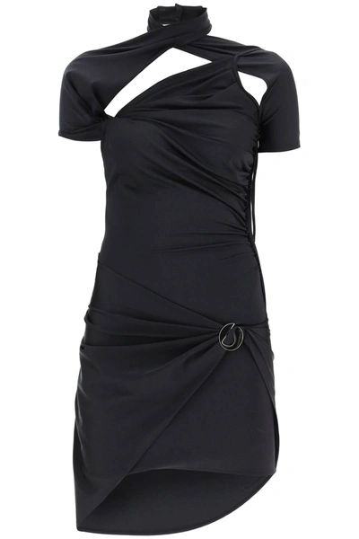 Shop Coperni Draped Mini Dress With Cut Outs And Logo Detail In Black