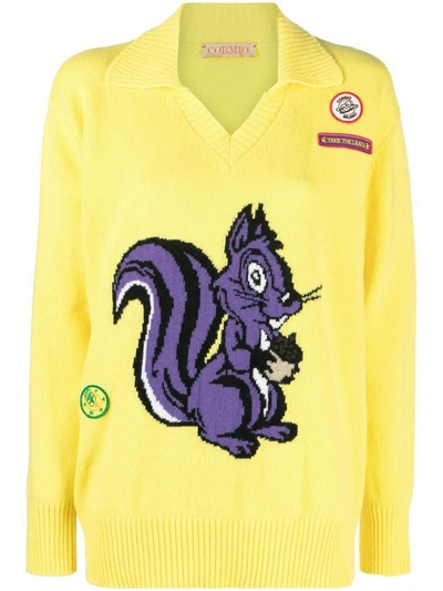 Shop Cormio Squirrel Intarsia Knit Jumper In Yellow