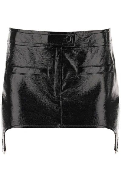 Shop Courrèges Vinyl Effect Mini Skirt With Suspenders In Black