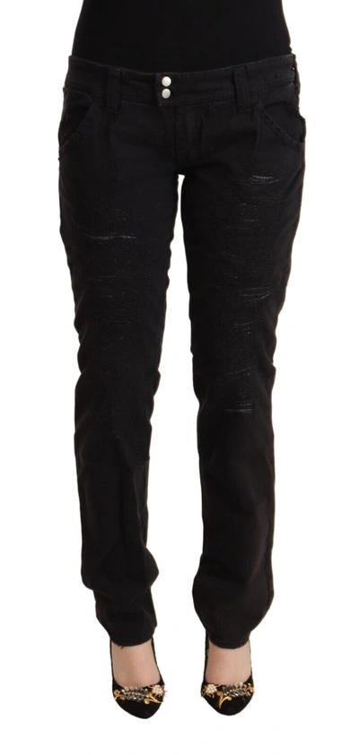 Shop Cycle Black Cotton Distressed Low Waist Slim Fit Denim Jeans