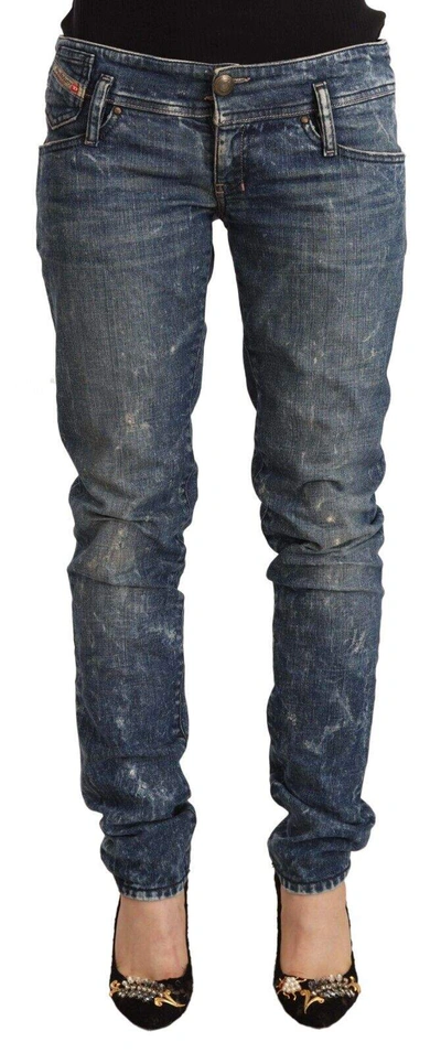Shop Diesel Blue Distressed Low Waist Cotton Denim Skinny Jeans