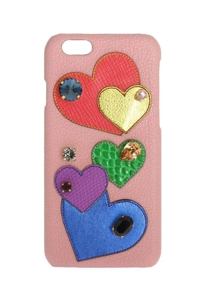 Shop Dolce & Gabbana Pink Leather Heart Crystal Phone Case