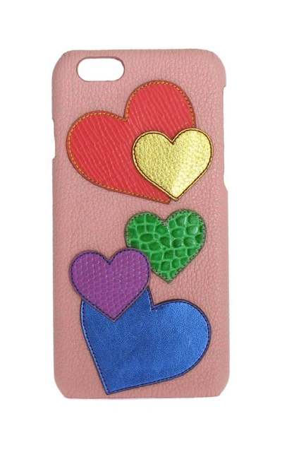 Shop Dolce & Gabbana Pink Leather Heart Phone Cover