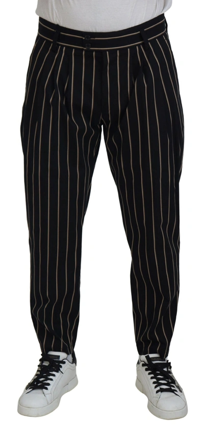 Shop Dolce & Gabbana Black Beige Striped Cotton Stretch Pants