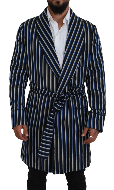 Shop Dolce & Gabbana Black Blue Martini Printed Lining Robe In Black And Blue