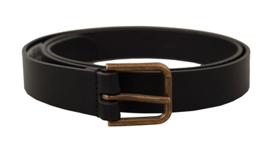 Dolce & Gabbana Black Calf Leather Brass Logo Engraved Buckle Belt In Black