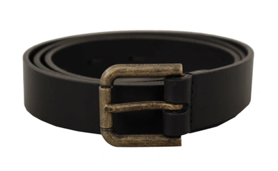 Shop Dolce & Gabbana Black Calf Leather Logo Brass Metal Buckle Belt