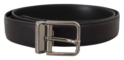 Shop Dolce & Gabbana Black Calf Leather Logo Engraved Metal Buckle Belt