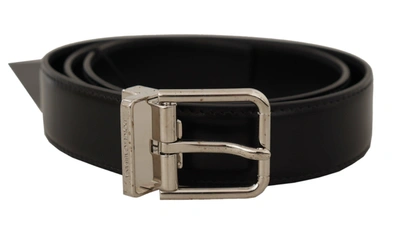 Shop Dolce & Gabbana Black Calf Leather Silver Tone Metal Buckle Belt