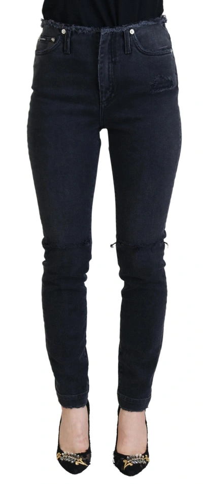 Shop Dolce & Gabbana Black Cotton Skinny High Waist Denim Jeans