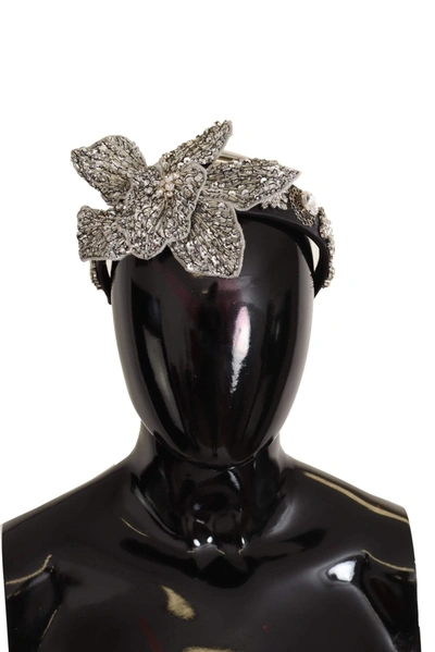 Shop Dolce & Gabbana Black Crystal Beaded Sequined Large Flower Diadem Headband