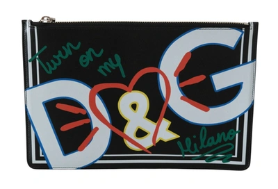 Shop Dolce & Gabbana Black Dg Print Mens Zipper Coin Purse Leather Wallet