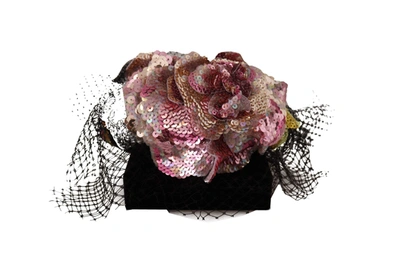 Shop Dolce & Gabbana Black Flower Sequined Crystals Fascinator Diadem Headband