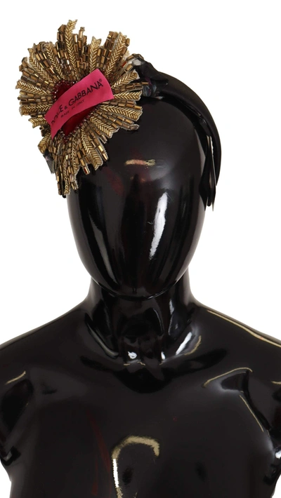 Shop Dolce & Gabbana Black Gold Sacred Heart Logo Embellished Headband Diadem