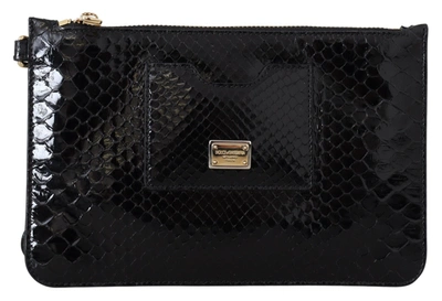 Dolce & Gabbana Black Leather Coin Purse Wristlet Mirror Agnese Wallet In Black