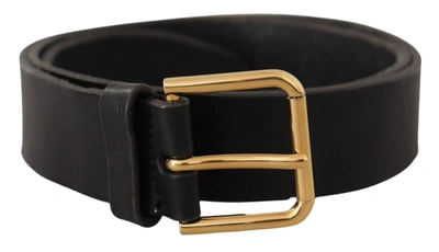 Shop Dolce & Gabbana Black Leather Gold Tone Logo Metal Buckle Belt